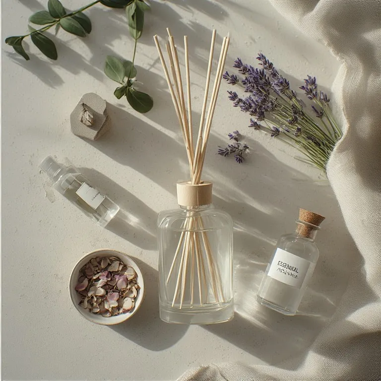 Intérieur chaleureux avec diffuseur de parfums d'ambiance naturels et ambiance olfactive apaisante pour couple