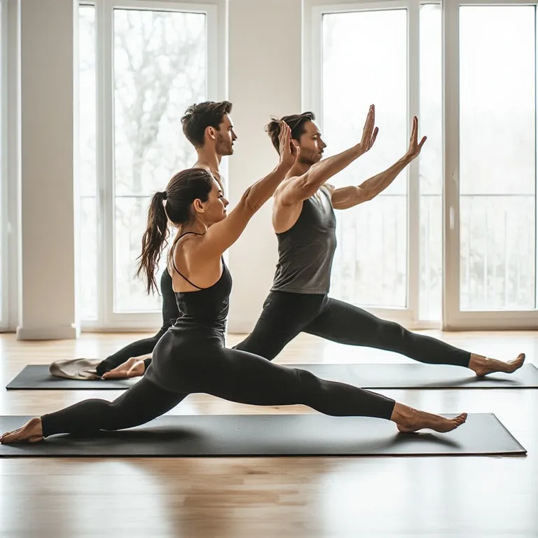 Couple pratiquant des exercices de pilates ensemble dans une ambiance zen et harmonieuse