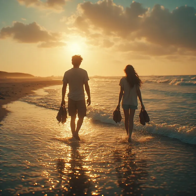 Couple profitant ensemble de vacances sereines au bord de l'eau, se reconnectant loin du quotidien